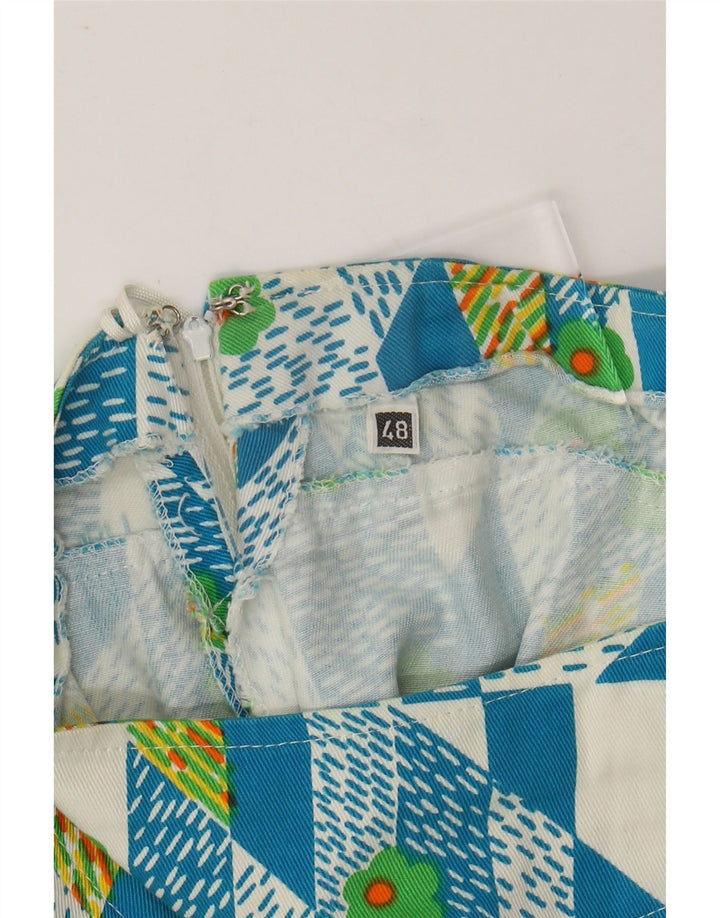 VINTAGE Dame A-Line nederdel IT 48 XL W38 Blå Geometrisk