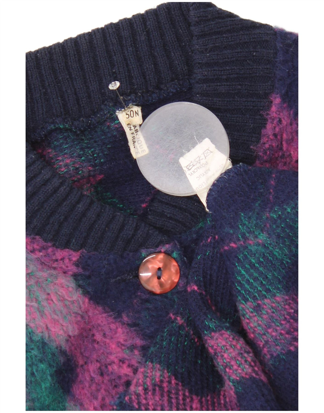 Vintage dame cardigan sweater EU 50 3XL flerfarvet Argyle/Diamond Wool