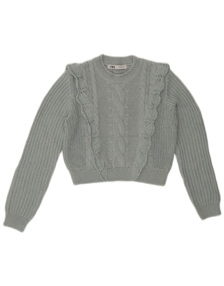 ZARA Dame Crop Jumper Sweater UK 14 Medium Blue