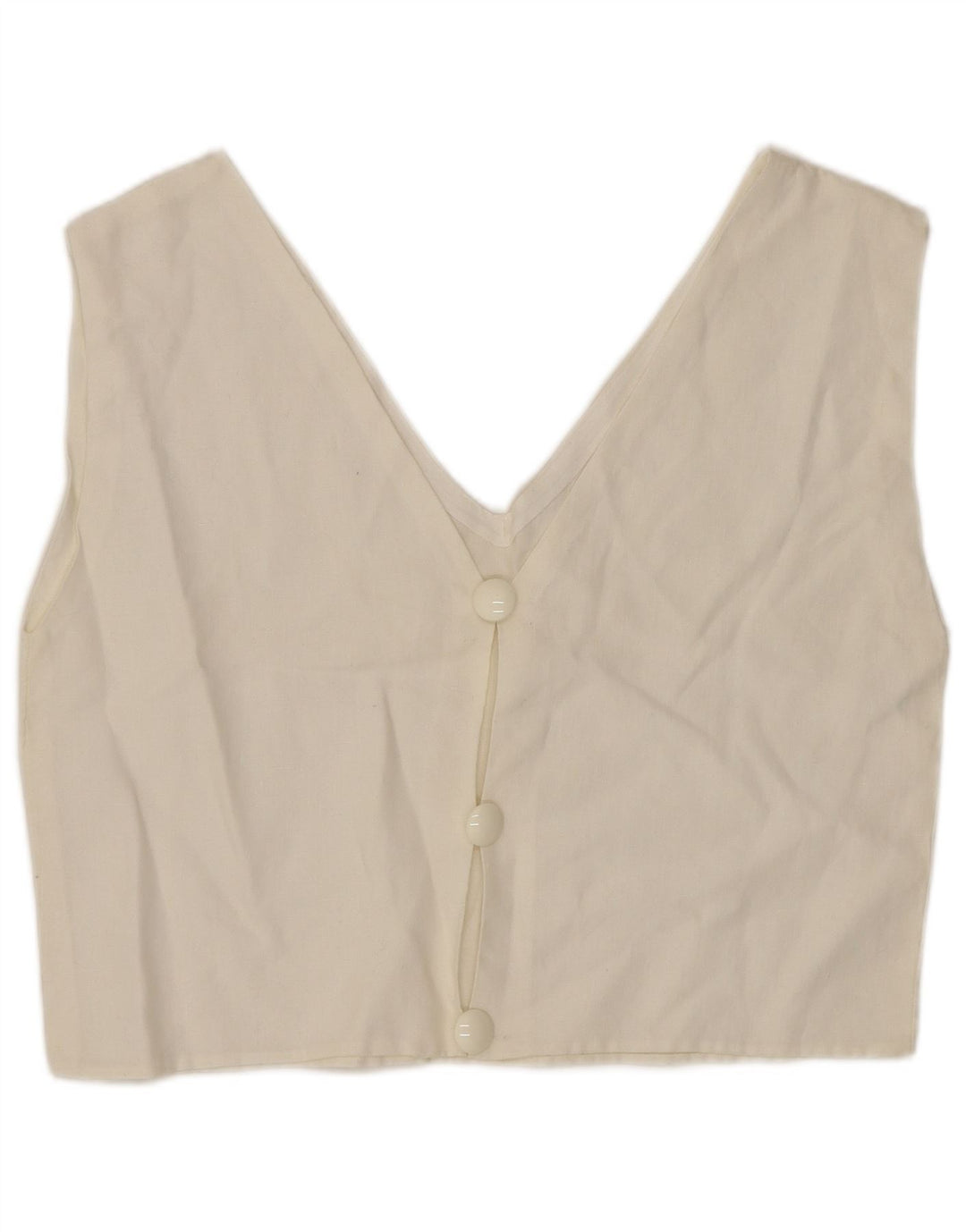 VINTAGE Womens Crop ærmeløs skjortebluse UK 12 Medium White