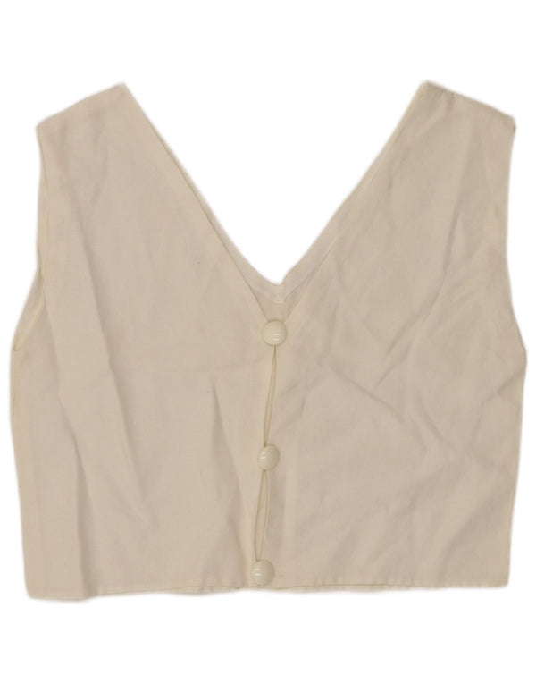 VINTAGE Womens Crop ærmeløs skjortebluse UK 12 Medium White
