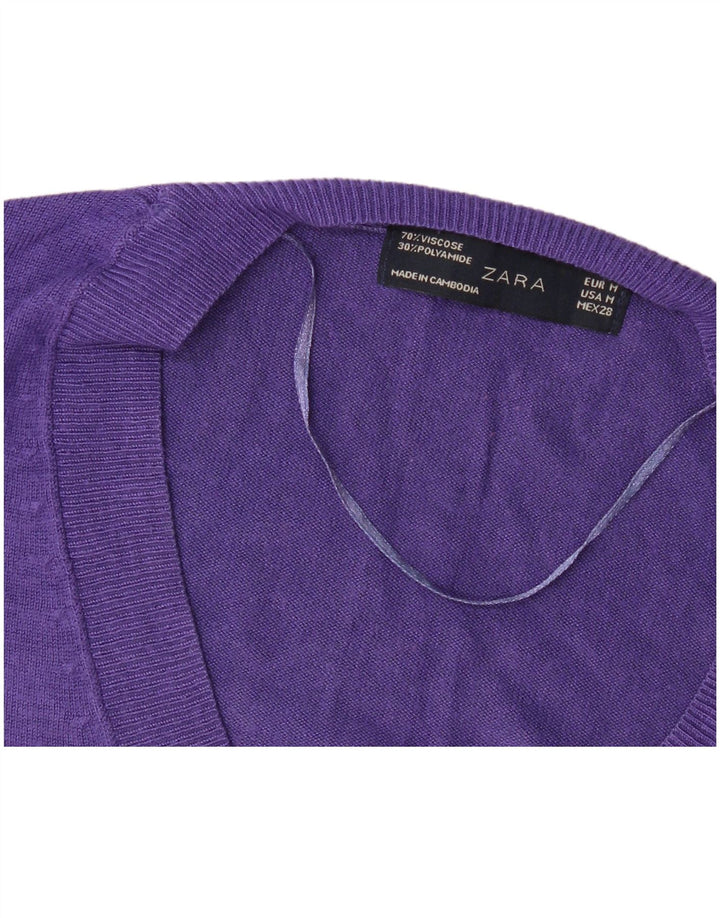 Zara Dame V-hals sweater UK 12 Medium Lilla Viscose