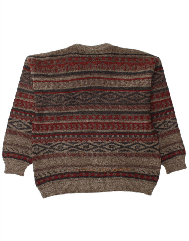 Giramondo herre rund hals sweater stor brun geometrisk polyakryl