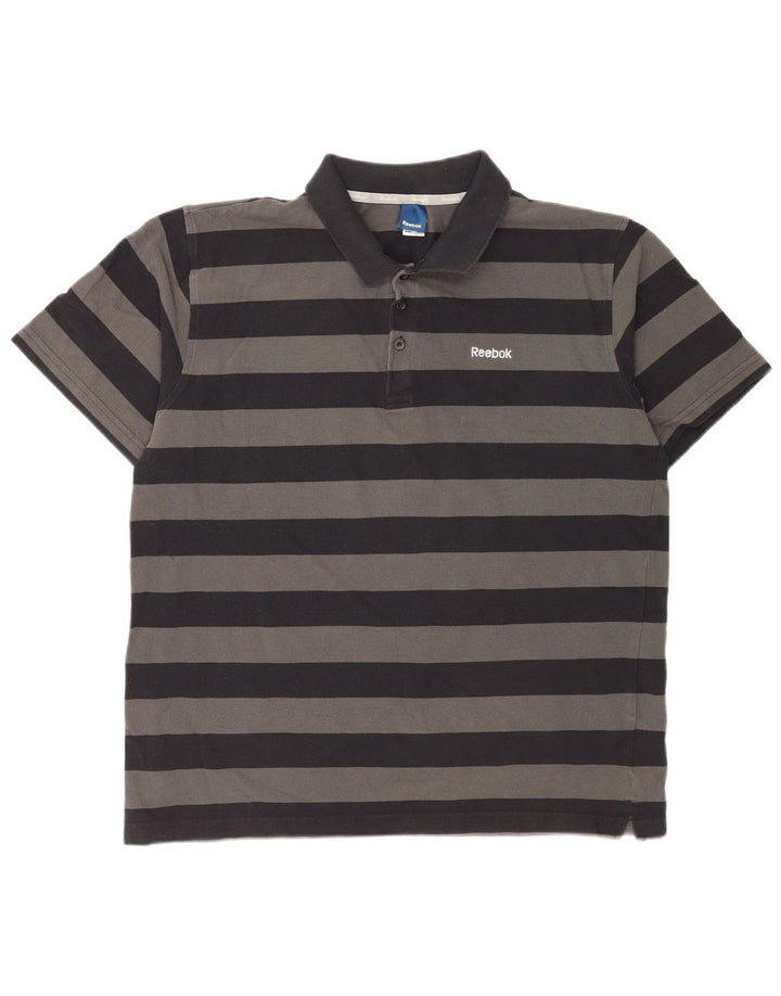 Reebok herre poloshirt XL gråstribet bomuld
