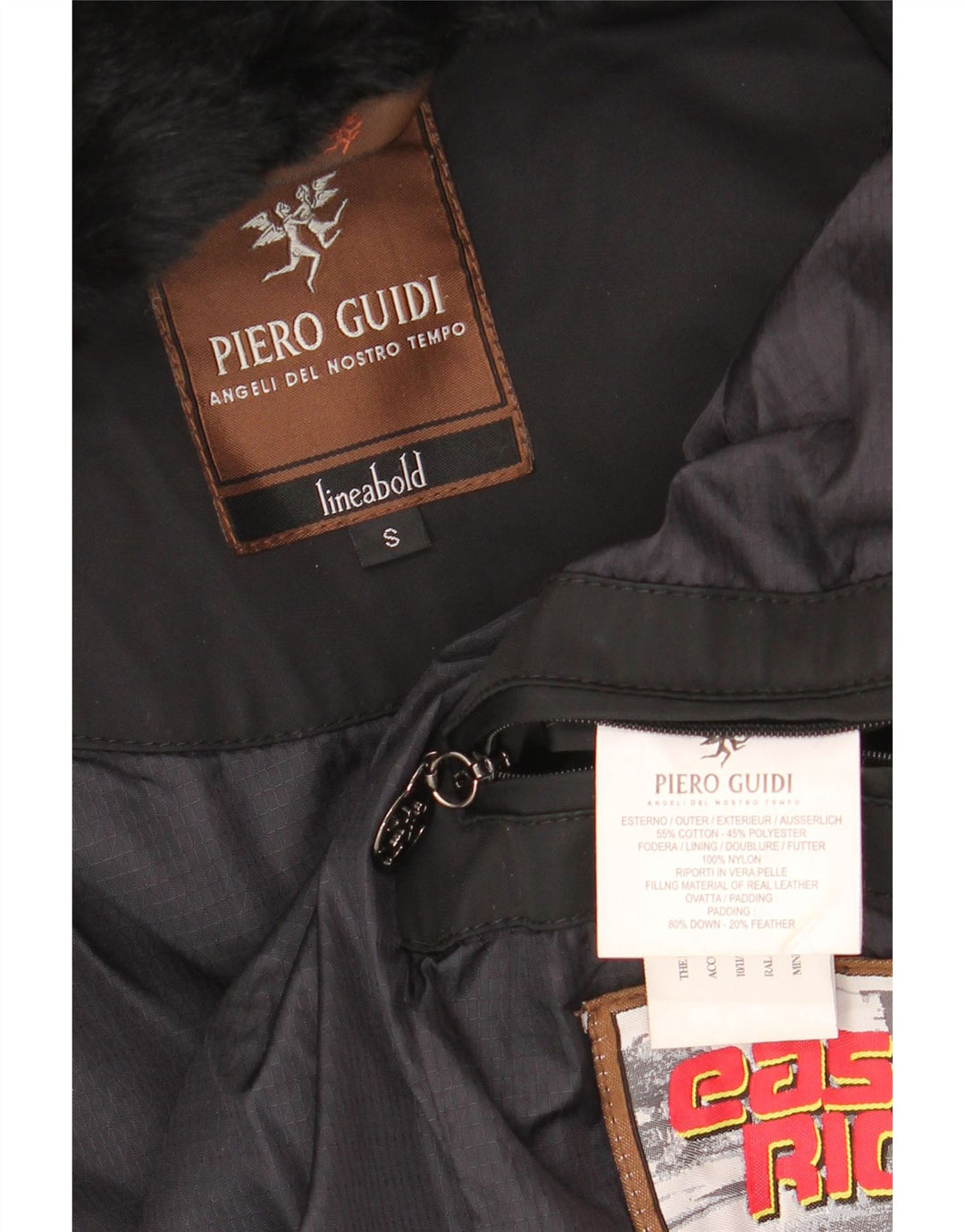PIERO GUIDI Dame Oversized polstret jakke UK 10 Lille sort bomuld