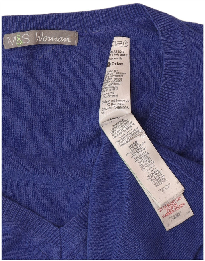 Marks & Spencer Dame V-hals sweater UK 16 Stor blå polyamid
