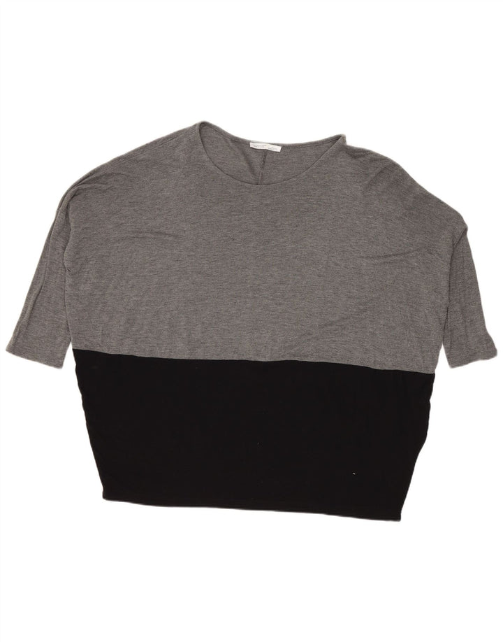 Zara Dame Oversized Top 3/4 ærmer UK 14 Medium Grey Colourblock
