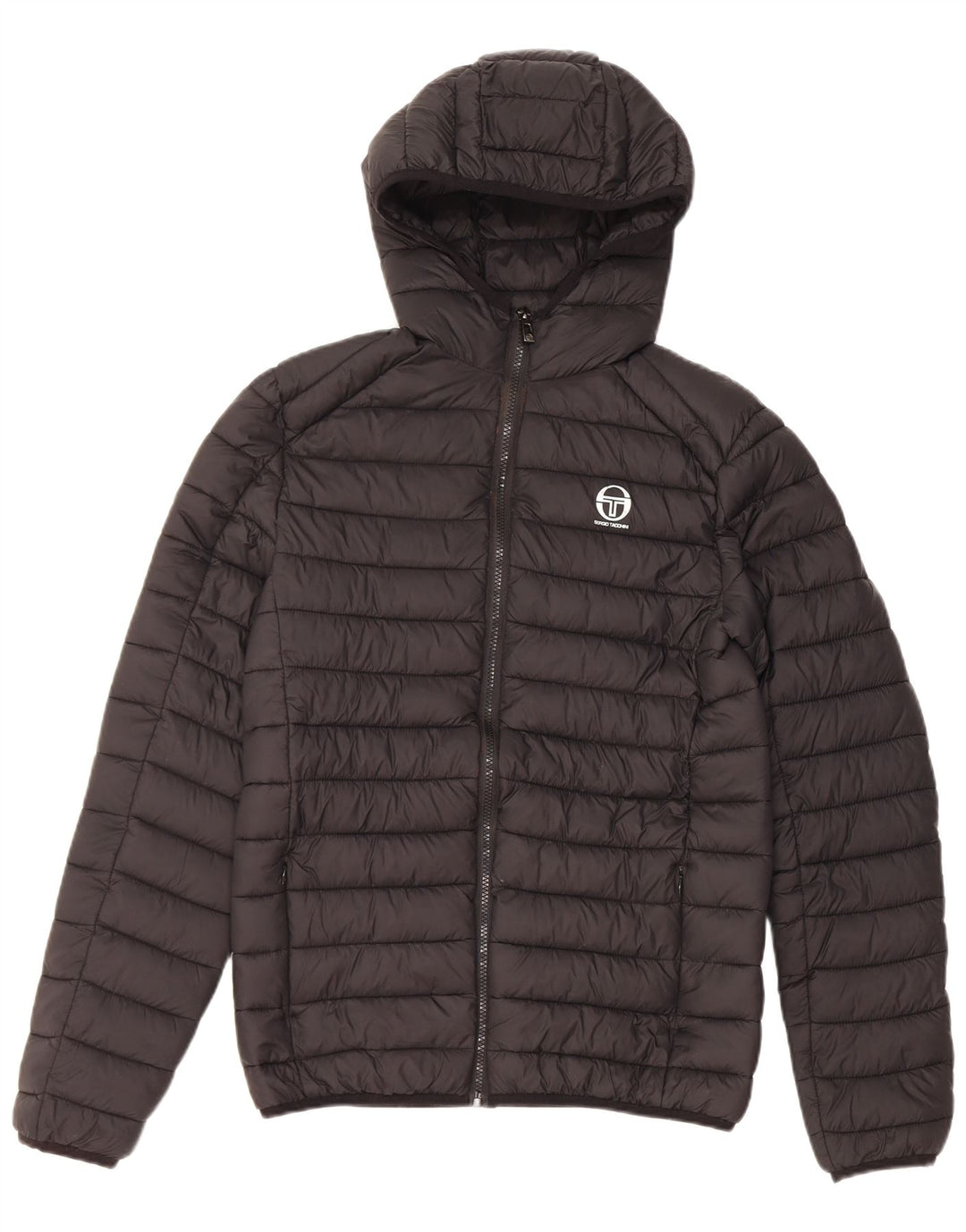 Sergio Tacchini Herre hættepolstret jakke UK 36 Lille sort nylon
