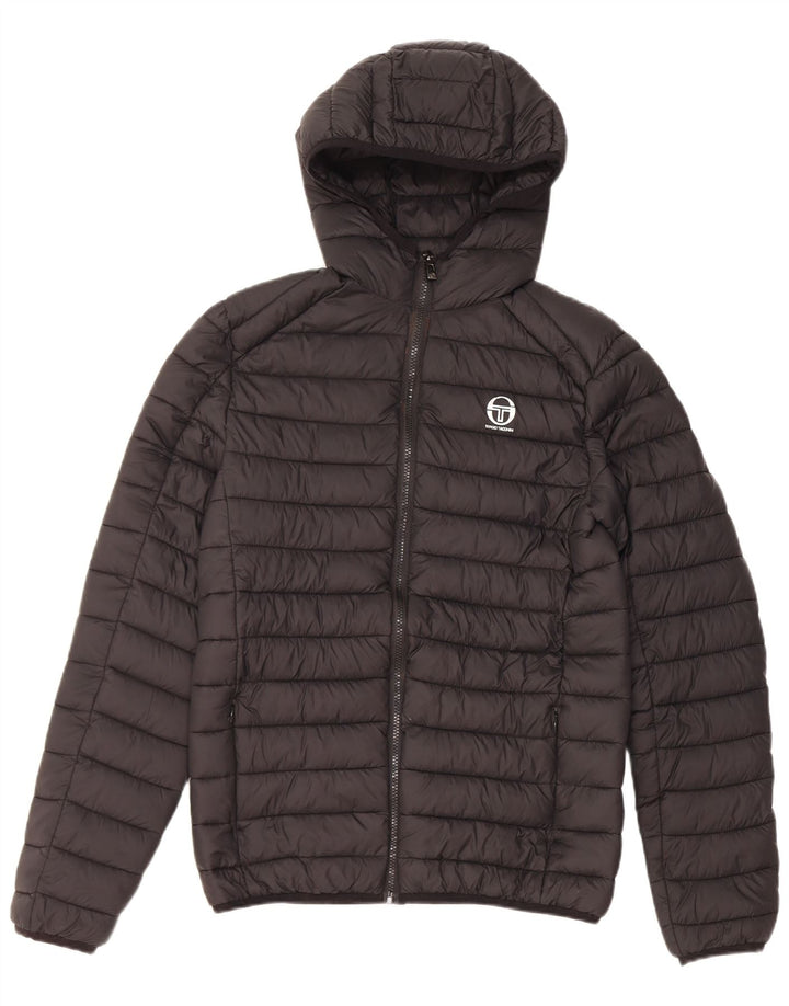 Sergio Tacchini Herre hættepolstret jakke UK 36 Lille sort nylon