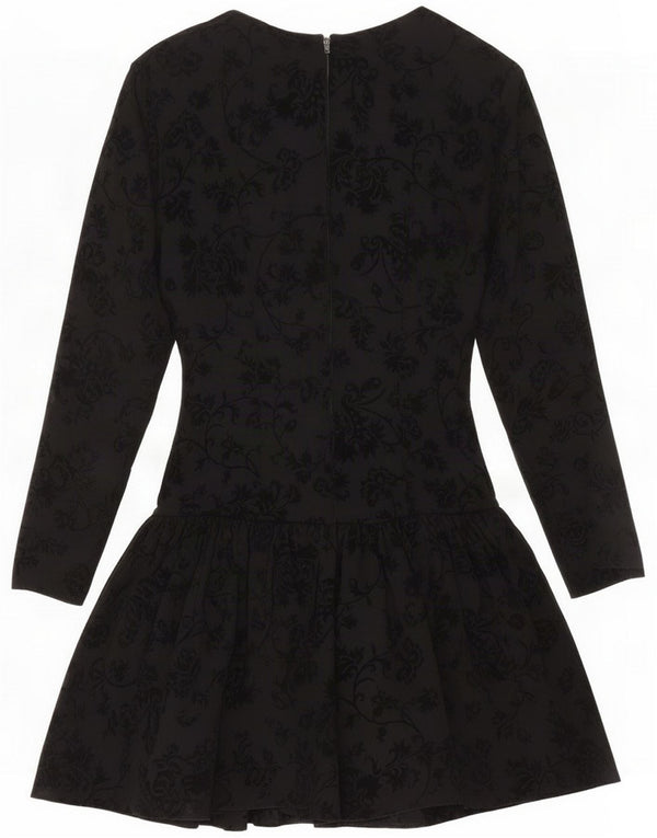 Vintage Womens Long Sleeve Drop Waist Dress UK 12 Medium Black Floral