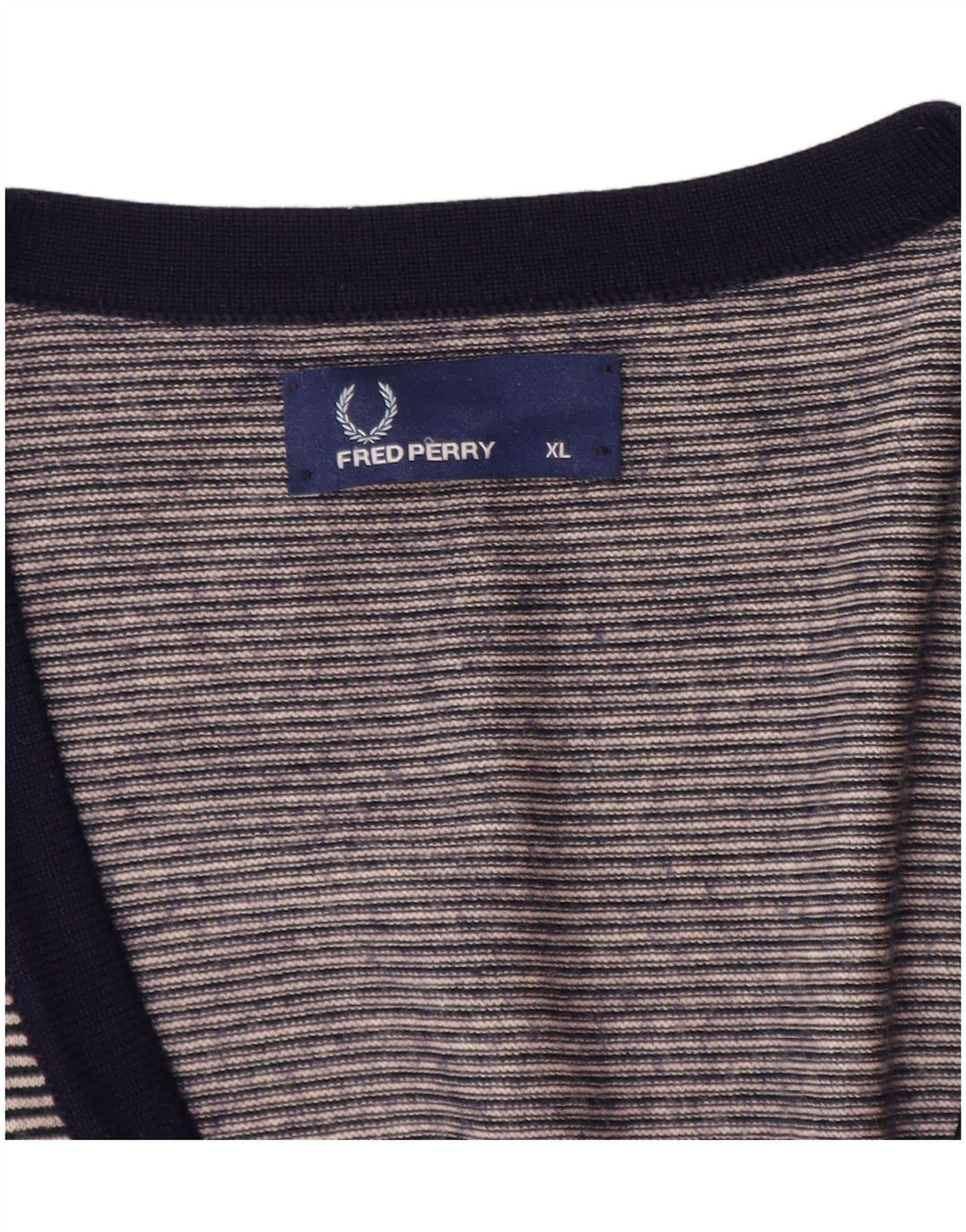 FRED PERRY Herre cardigan sweater XL Marineblå Nålestribet Merinould