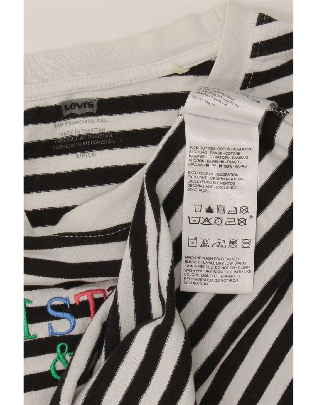 Levi's Dame Oversized grafisk top Langærmet UK 10 Lille sort stribet