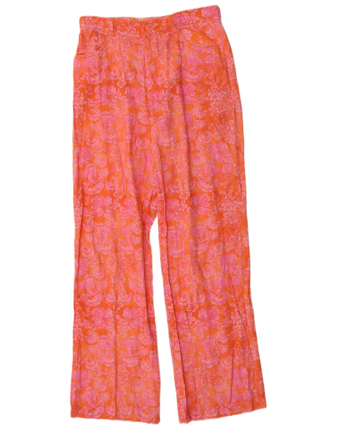 Zara kvinders brede ben Casual bukser Medium W30 L32 Orange blomster bomuld