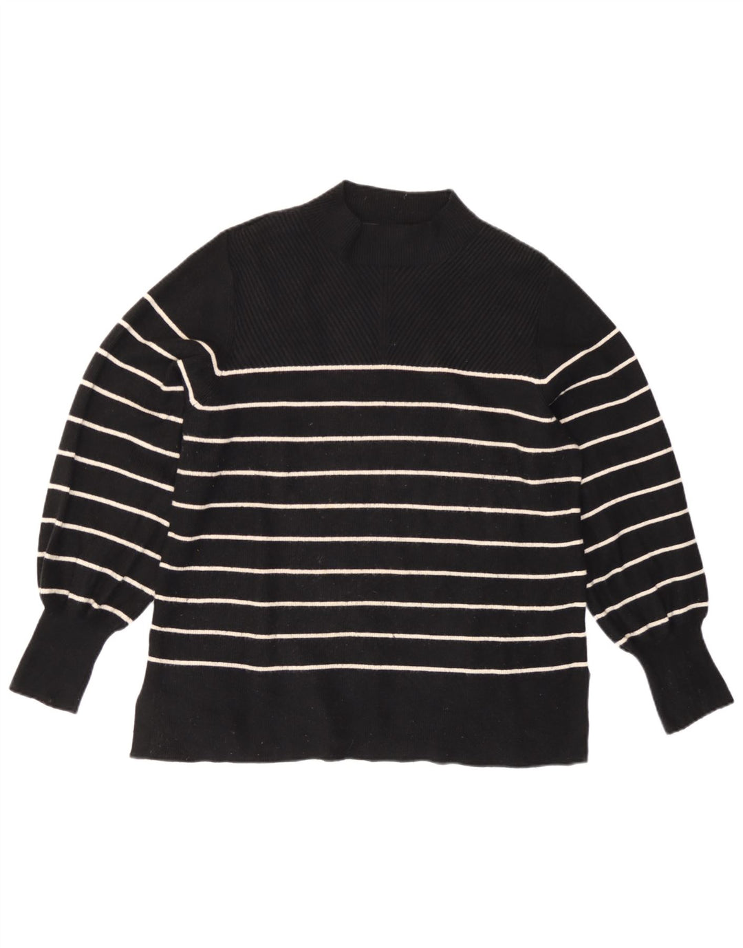 Marks & Spencer Dame Turtle Neck Jumper Sweater UK 16 Stor Sort Stribet