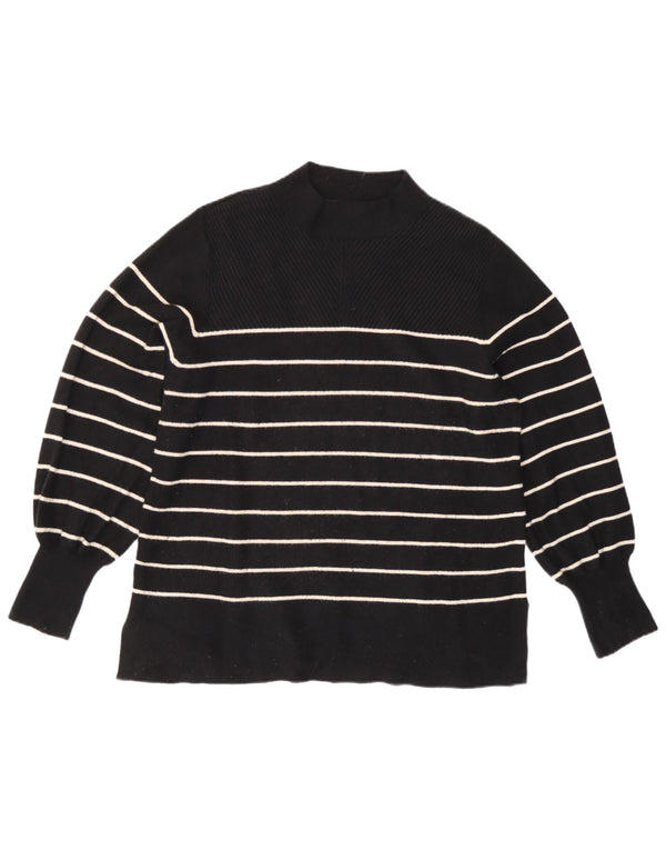 Marks & Spencer Dame Turtle Neck Jumper Sweater UK 16 Stor Sort Stribet