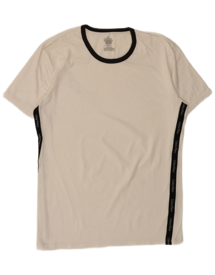 CALVIN KLEIN Herre grafisk T-shirt Top Medium Hvid Bomuld
