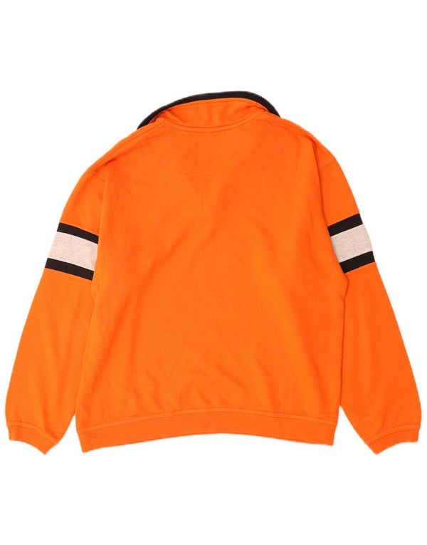 Champion Herre Zip Neck Sweatshirt Jumper Large Orange Colourblock Bomuld