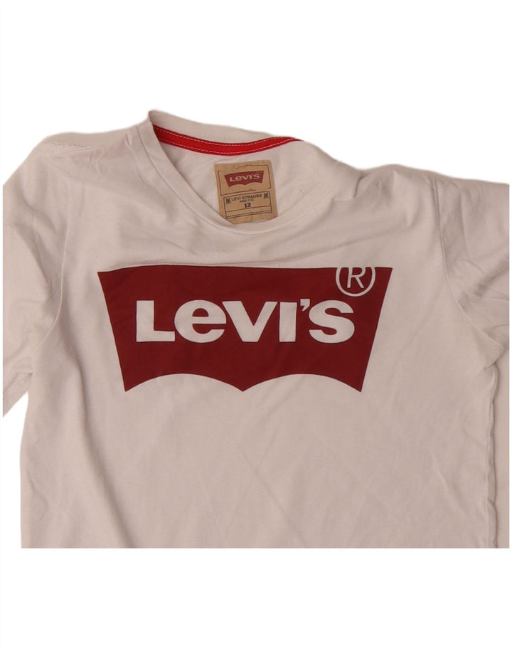 LEVI'S Boys Graphic Top Long Sleeve 11-12 Years White Cotton