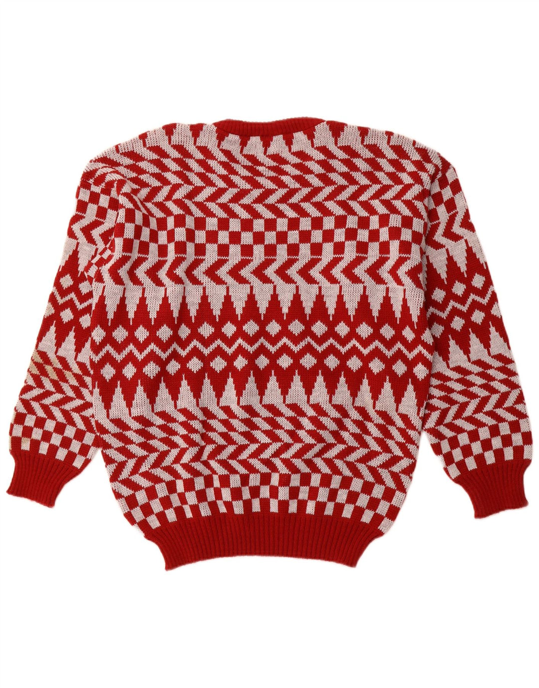 C & A herre rund hals sweater stor rød geometrisk akryl