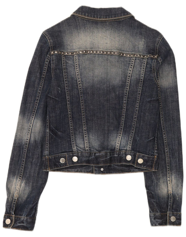 Karen Millen Womens Crop Denim Jacket UK 8 Small Navy Blue Cotton