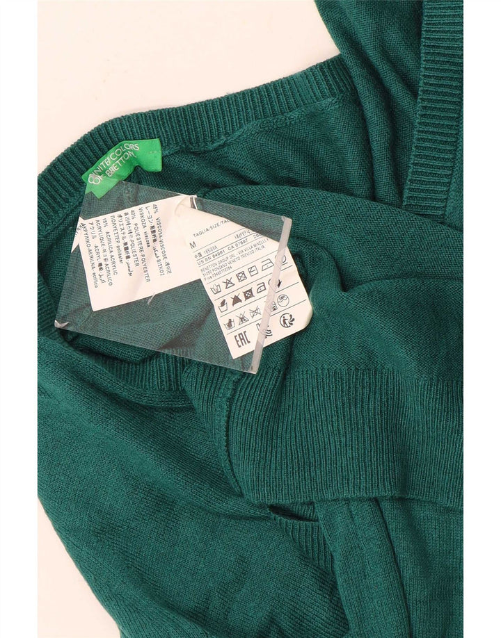 Benetton Dame V-hals sweater UK 12 Medium Green Viscose