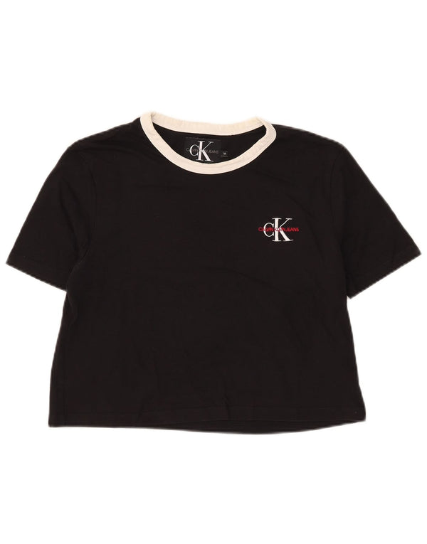 Calvin Klein Jeans Dame Crop T-Shirt Top UK 12 Medium Sort Bomuld