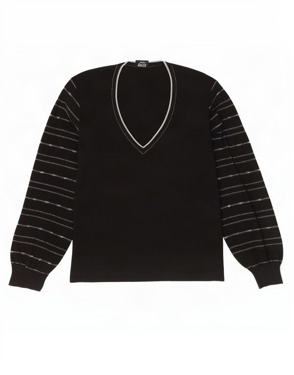 Lucia Dame V-hals sweater UK 10 Lille sort stribet uld