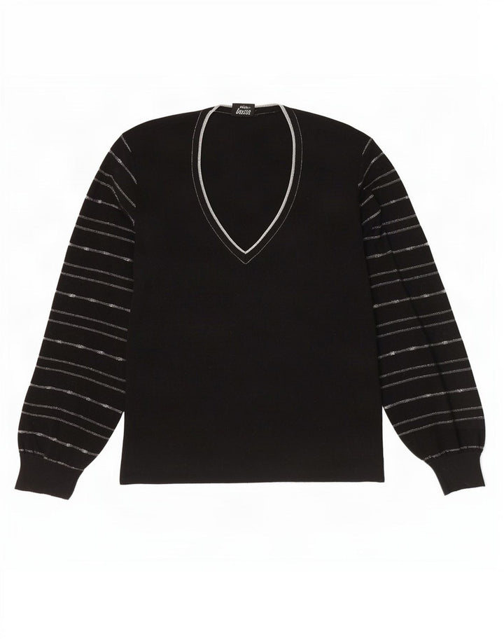 Lucia Dame V-hals sweater UK 10 Lille sort stribet uld