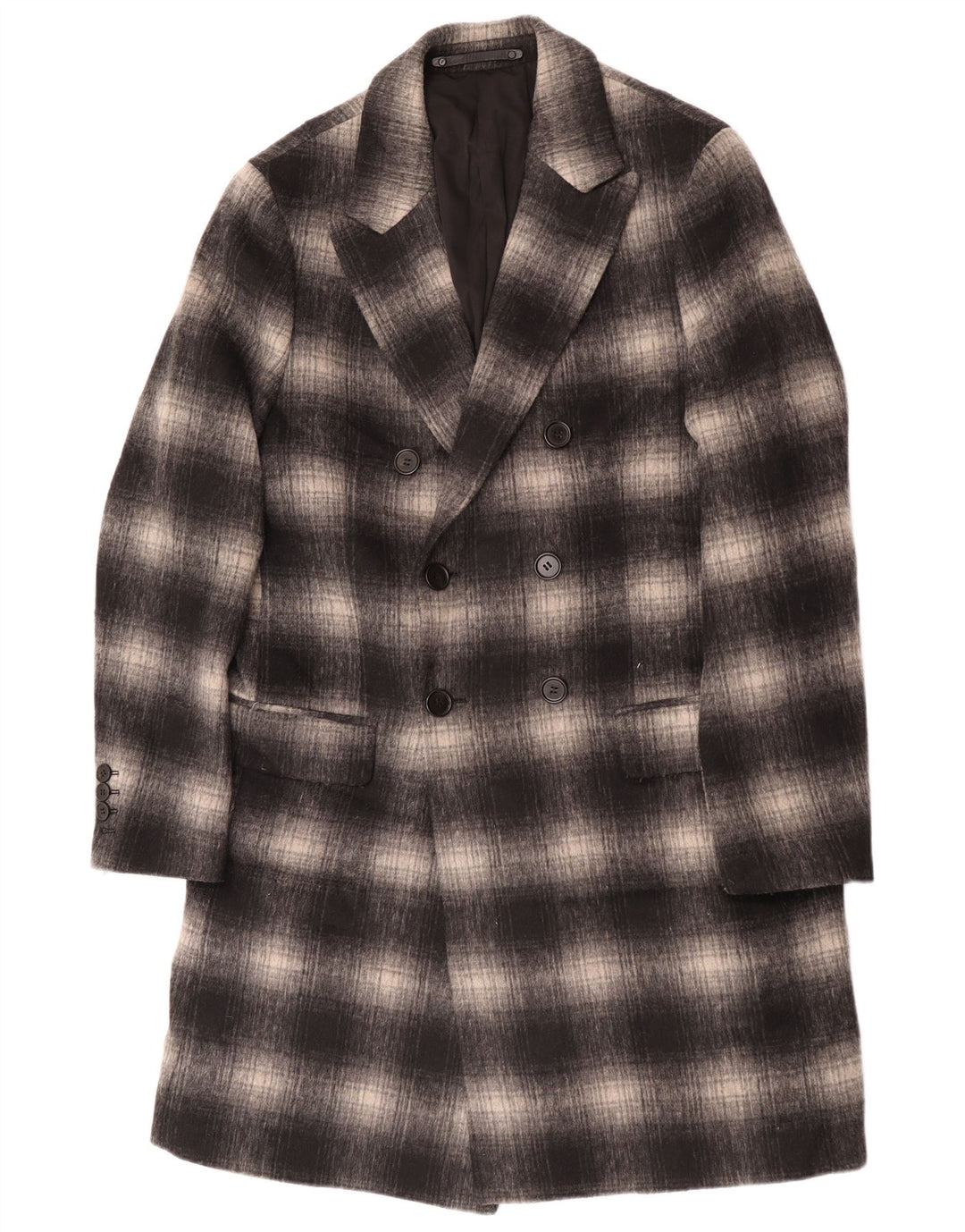 All Saints Herre Geometrisk Overfrakke UK 40 Large Grey Plaid Classic