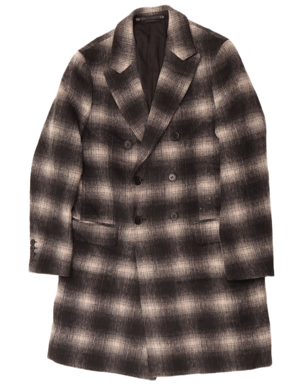 All Saints Herre Geometrisk Overfrakke UK 40 Large Grey Plaid Classic