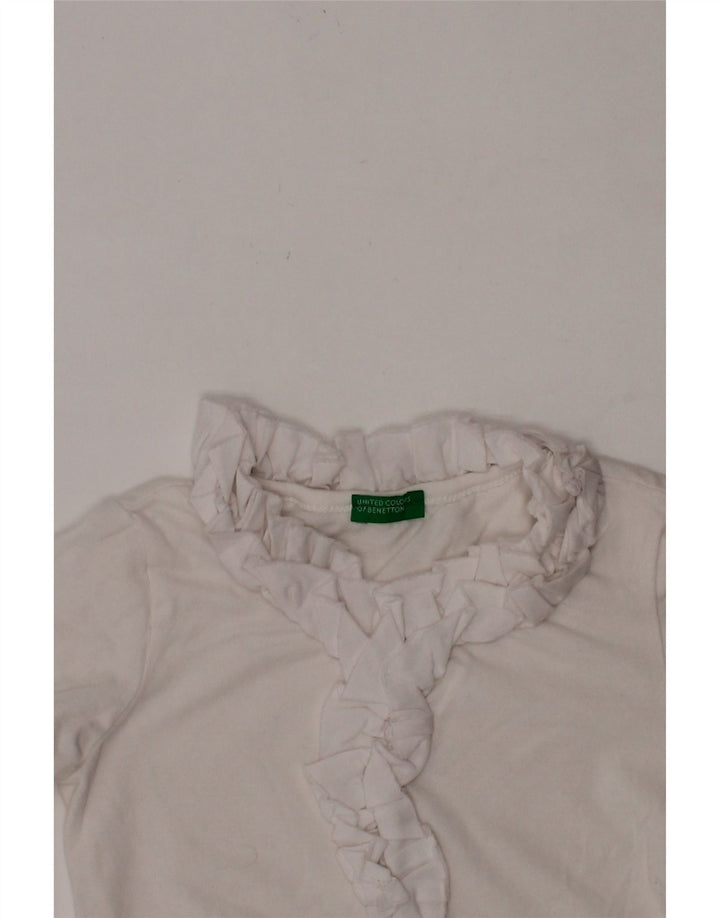BENETTON Baby Girls Ruffle Front Top Long Sleeve 6-9 Months White Vintage Benetton and Second-Hand Benetton from Messina Hembry 