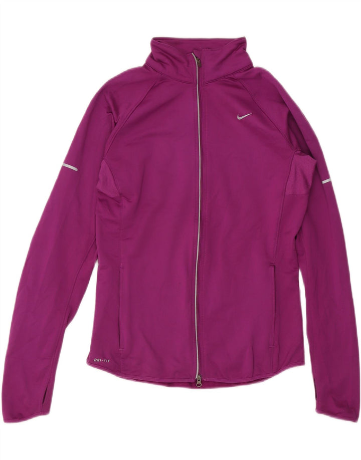 NIKE Womens Dri Fit Tracksuit Top Jacket UK 14 Medium Maroon Polyester
