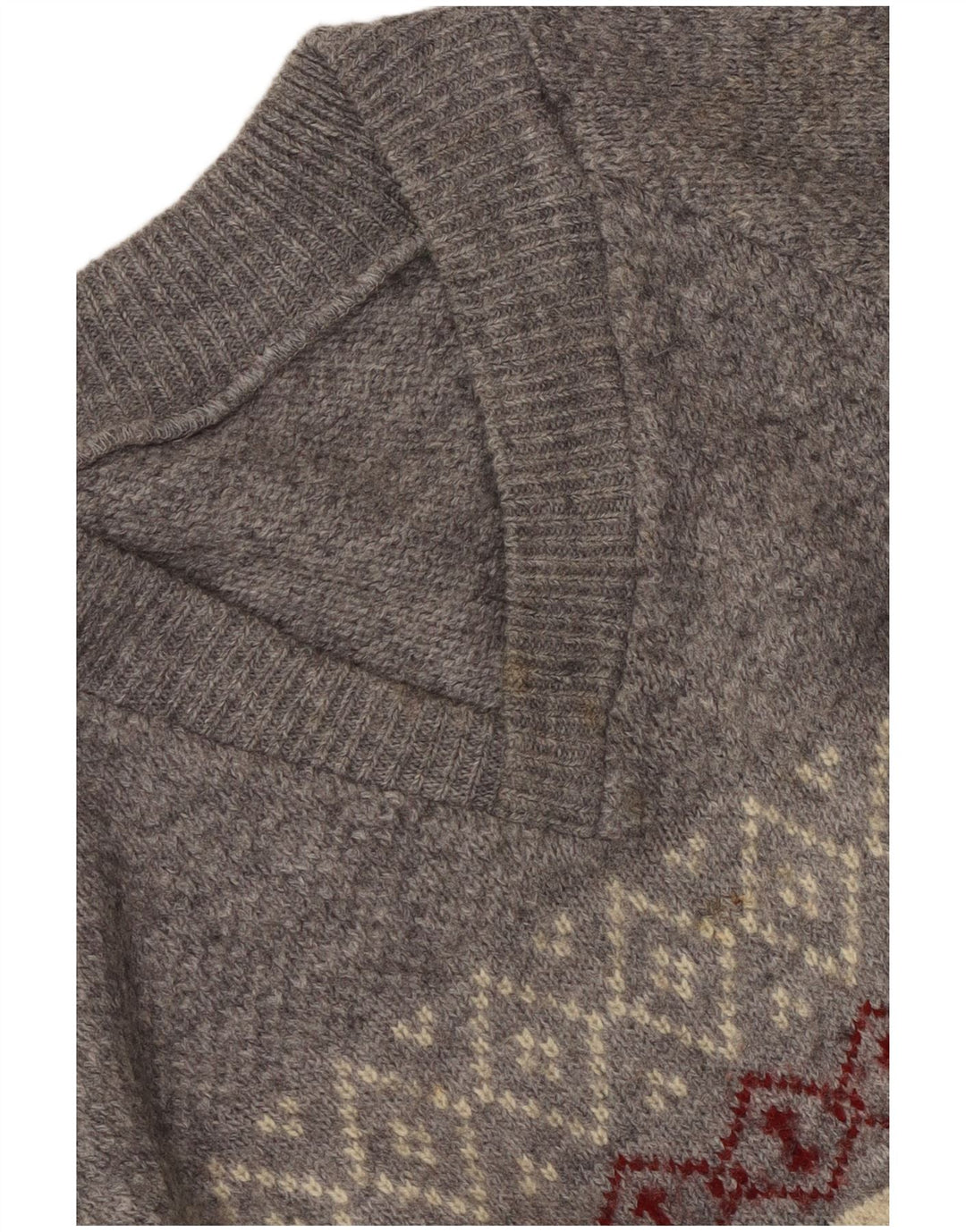 Vintage Dame V-hals sweater UK 10 Small Grey Argyle/Diamond