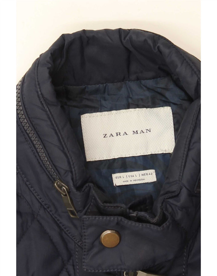 Zara Herre Hættejakke quiltet UK 40 Large Navy Blue