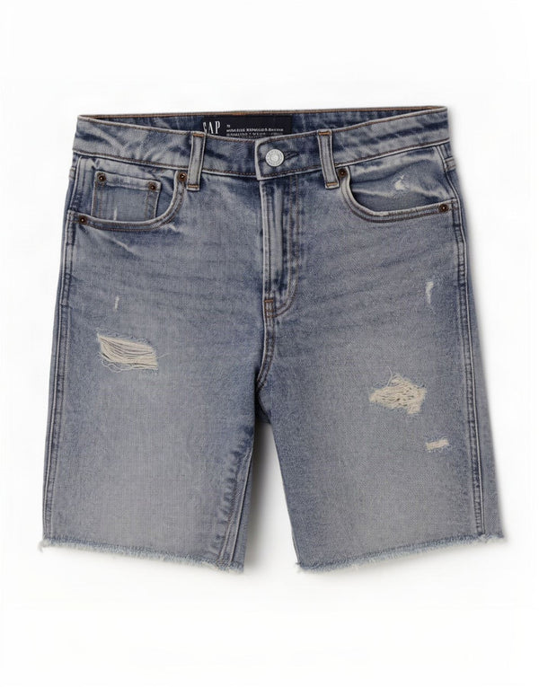 Gap Boys High Waist Distressed Bermuda Shorts 11-12 år W25 Blue Cotton