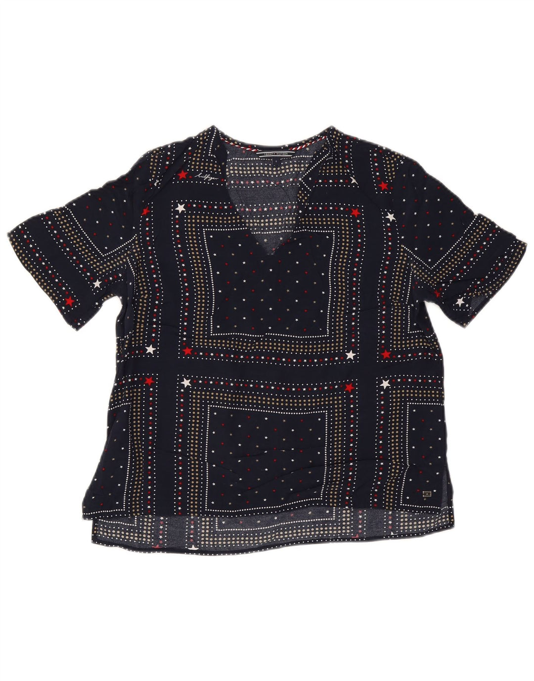 Tommy Hilfiger Damebluse Top US 6 Medium Navy Blue Plettet