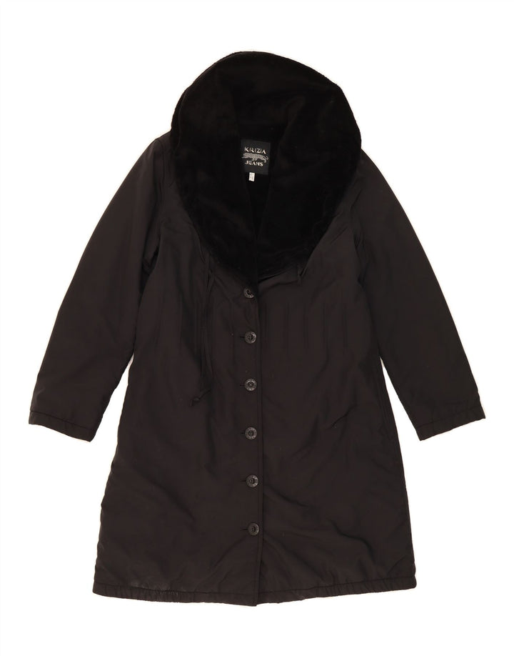 KRIZIA JEANS Womens Overcoat IT 46 Large Black Vintage Krizia Jeans and Second-Hand Krizia Jeans from Messina Hembry 