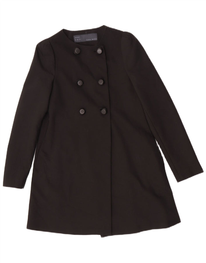 Zara Dame Dobbeltradet Frakke UK 6 XS Sort Polyester