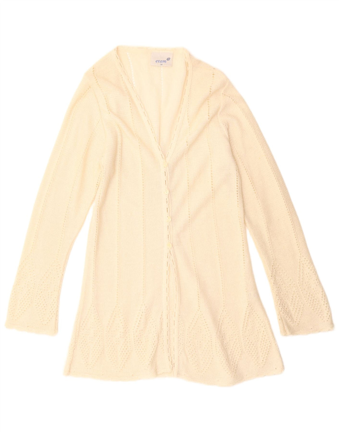 ETAM Womens Longline Cardigan Sweater UK 14 Medium Beige Akryl