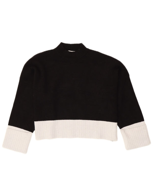 Zara Womens Crop 3/4-ærmet trøje med skildpaddehals UK 14 Medium Sort