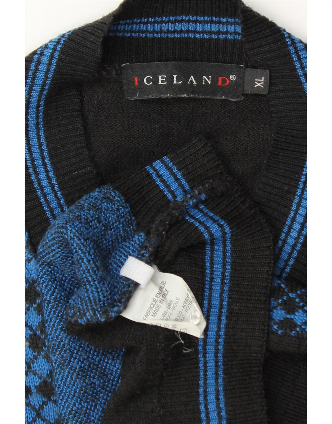 Island Herre V-hals sweater XL Blå Argyle/Diamond Wool
