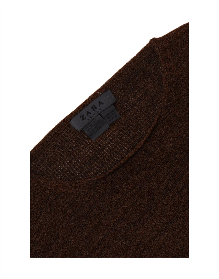 Zara strikket top til kvinder, langærmet UK 12 Medium Brown Flecked Rayon