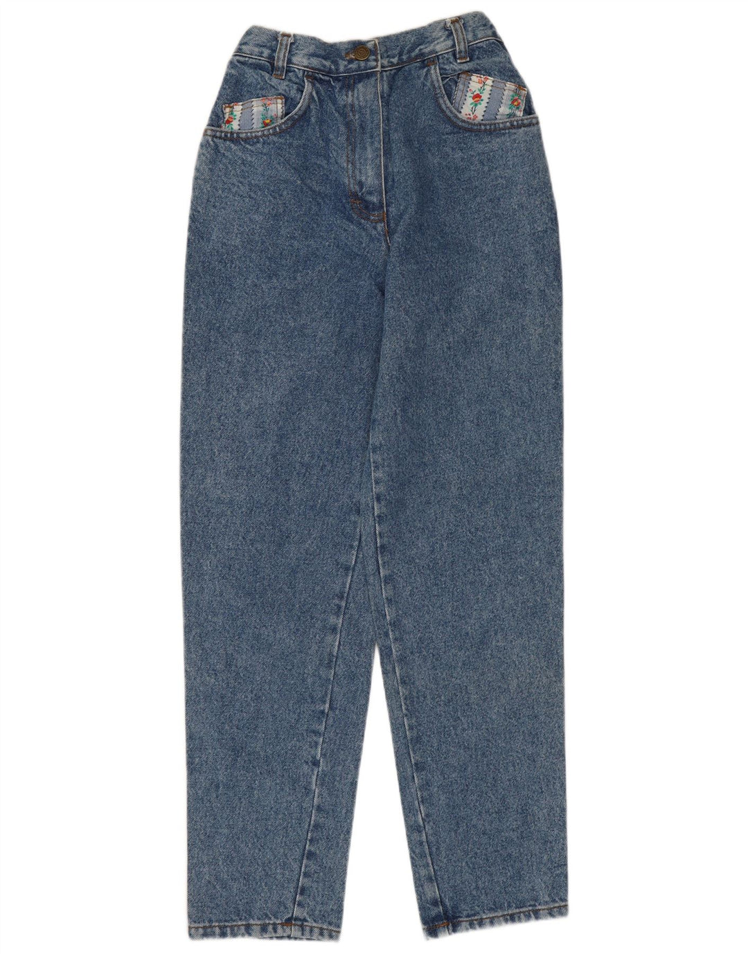 VINTAGE koniske jeans til kvinder EU 40 Medium W28 L28 Blå blomster bomuld