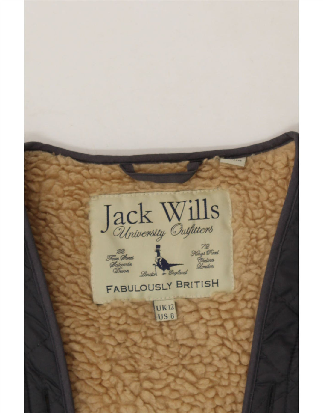 JACK WILLS Womens Open Sherpa Quilted Gilet UK 12 Medium Black Nylon Vintage Jack Wills and Second-Hand Jack Wills from Messina Hembry 