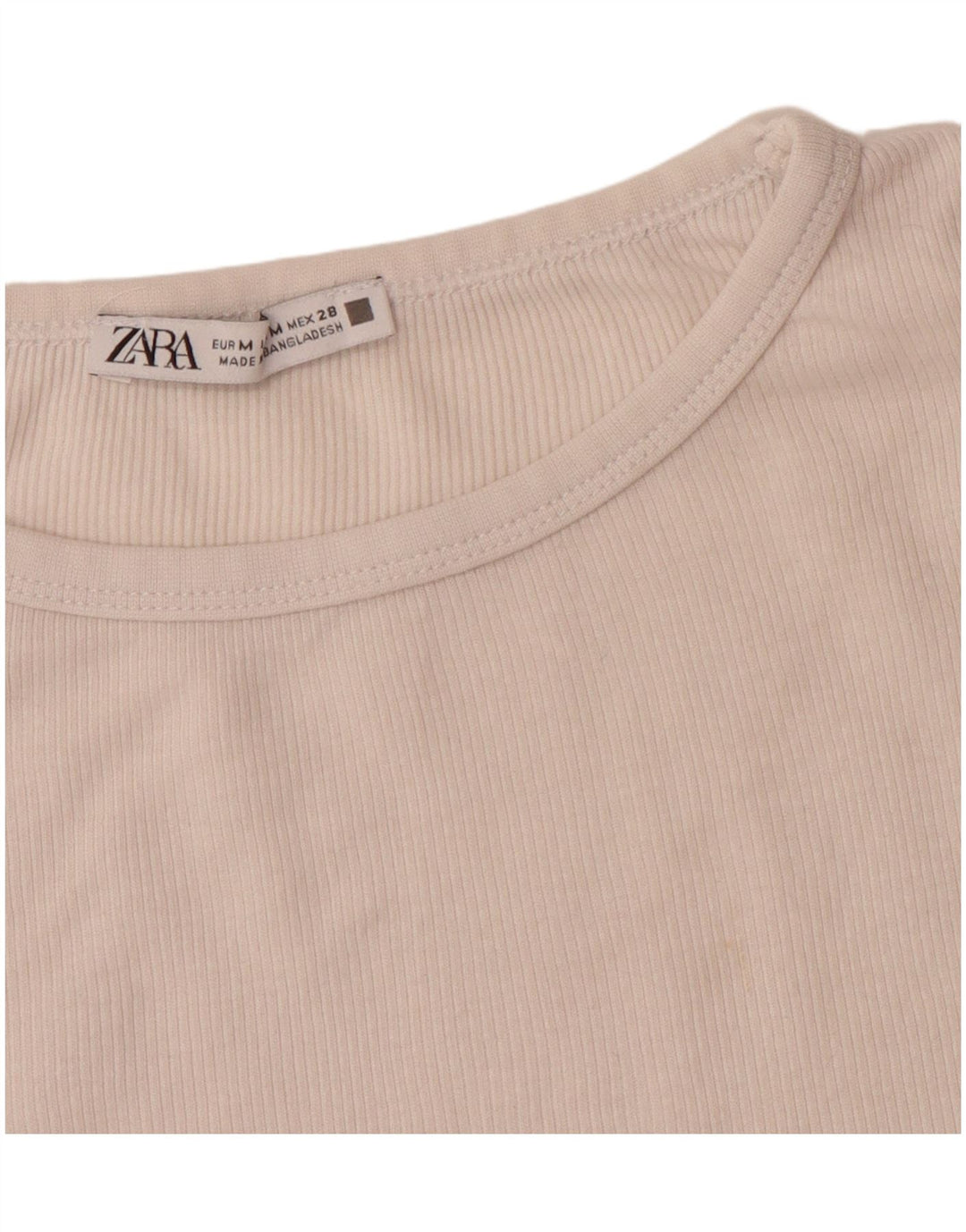 ZARA Womens Crop T-Shirt Top UK 12 Medium Off White Cotton