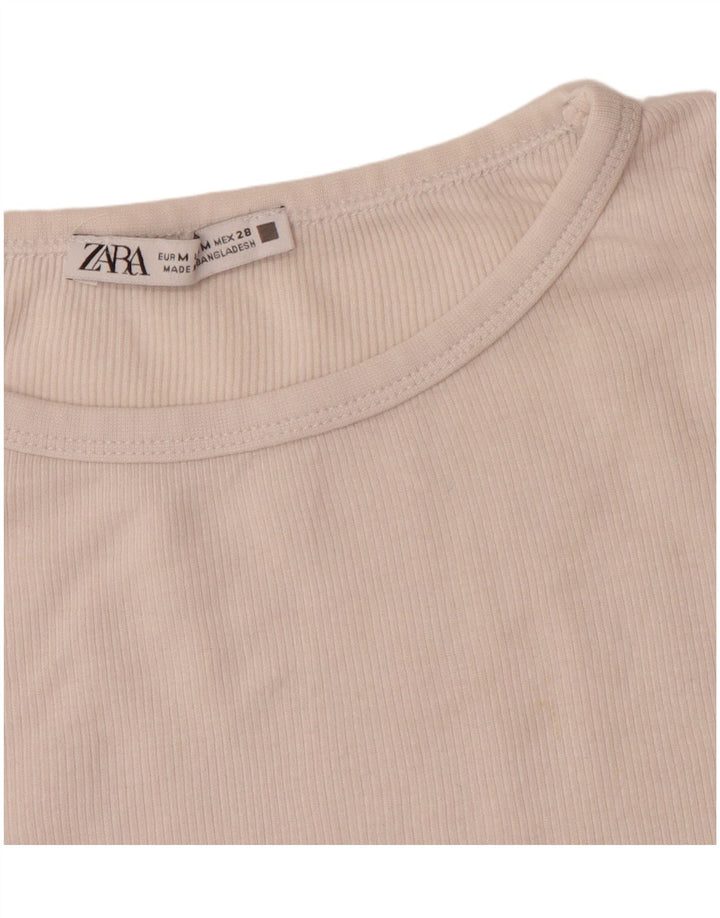 ZARA Womens Crop T-Shirt Top UK 12 Medium Off White Cotton
