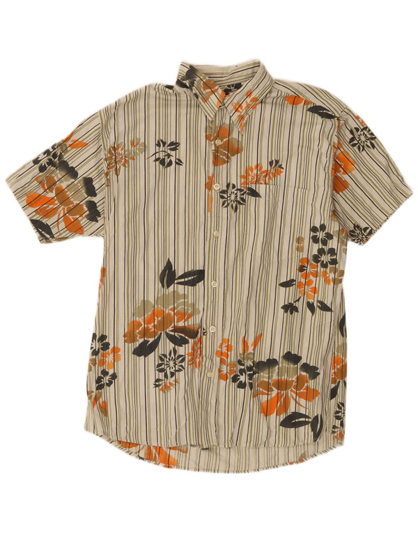 Crossball Herre kortærmet skjorte Medium Beige Floral Bomuld Hawaiian