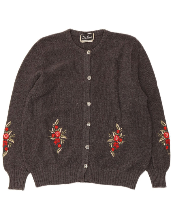 Luisa Spagnoli Dame Cardigan Sweater UK 14 Medium Grey Floral Wool