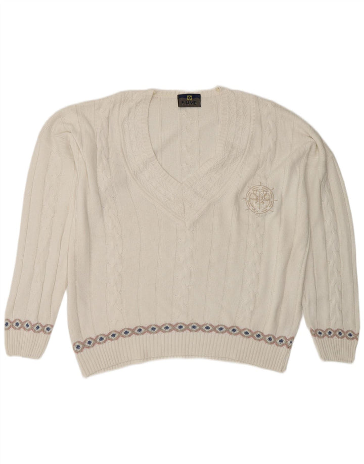 Fiume Dame V-hals sweater UK 20 2XL White Fair Isle