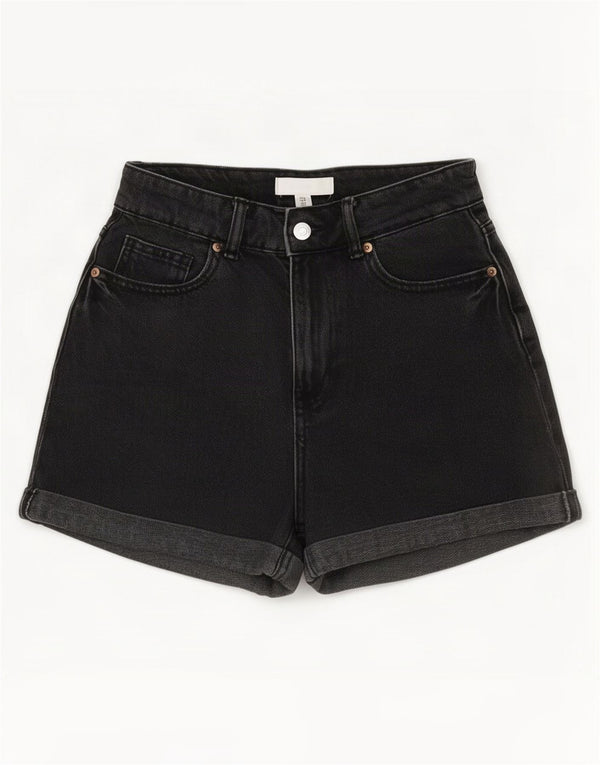 H&M Dame højtaljede denimshorts EU 36 Small W26 Black Bomuld